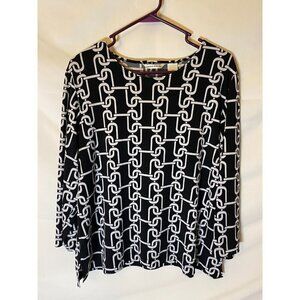 Laura Ashley Womens Size XL Black Chain Design Blouse Top Shirt Flattering